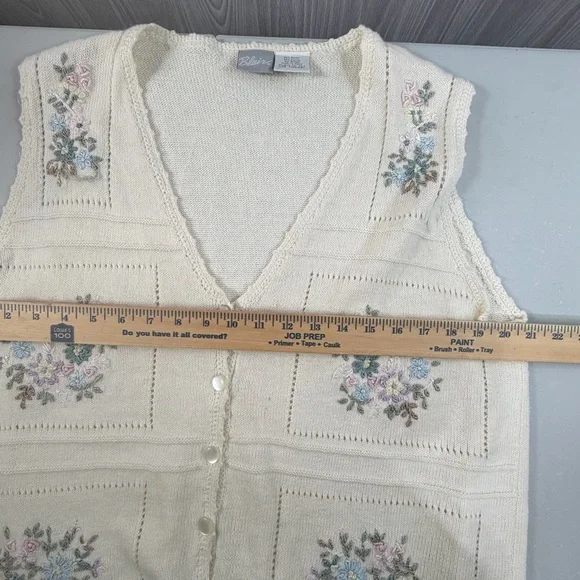 Blair Vintage Crochet Cream Sweater Vest  Floral Embroidered Sz L Boho Grandma - Picture 5 of 7